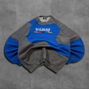 Y2K Baggy Drop Shoulder Blue Stussy Streetwear Sweater